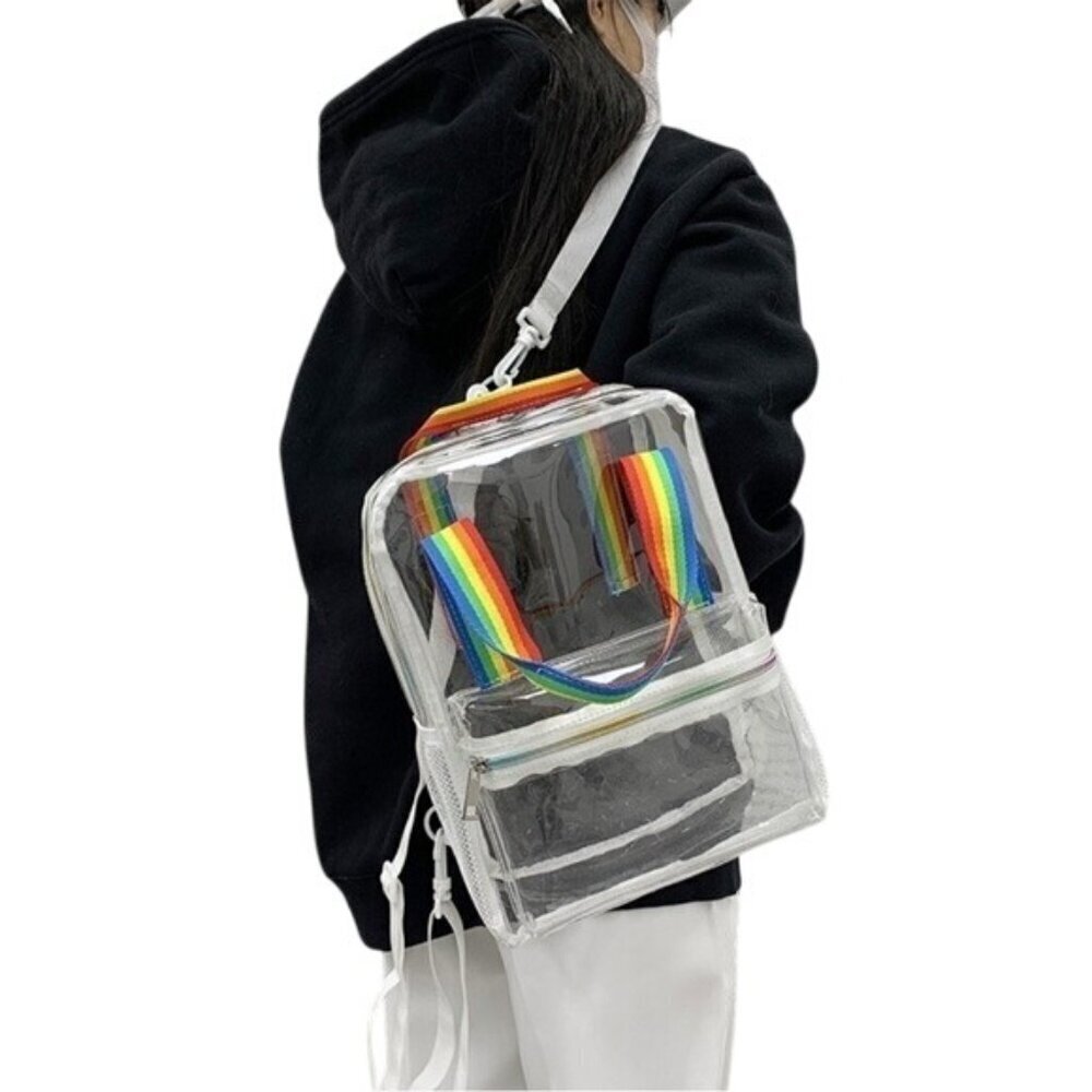 Clear PVC Backpack Rainbow Straps Adjustable & Zi… - image 1
